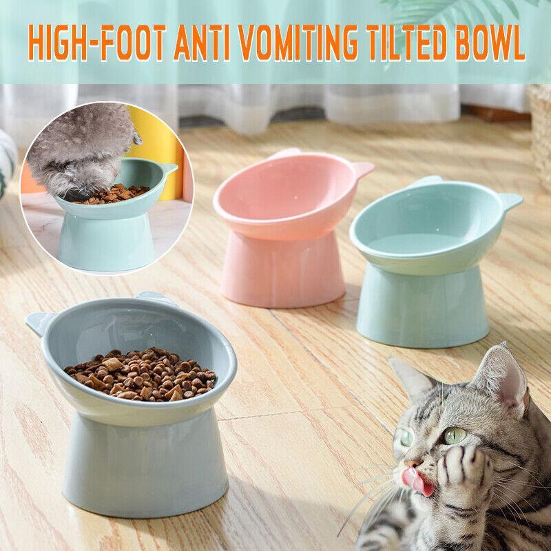 Elevated Pet Bowl Cat Dog Feeder Food Water High-Foot Anti Vomiting Tilted Bowl - Green