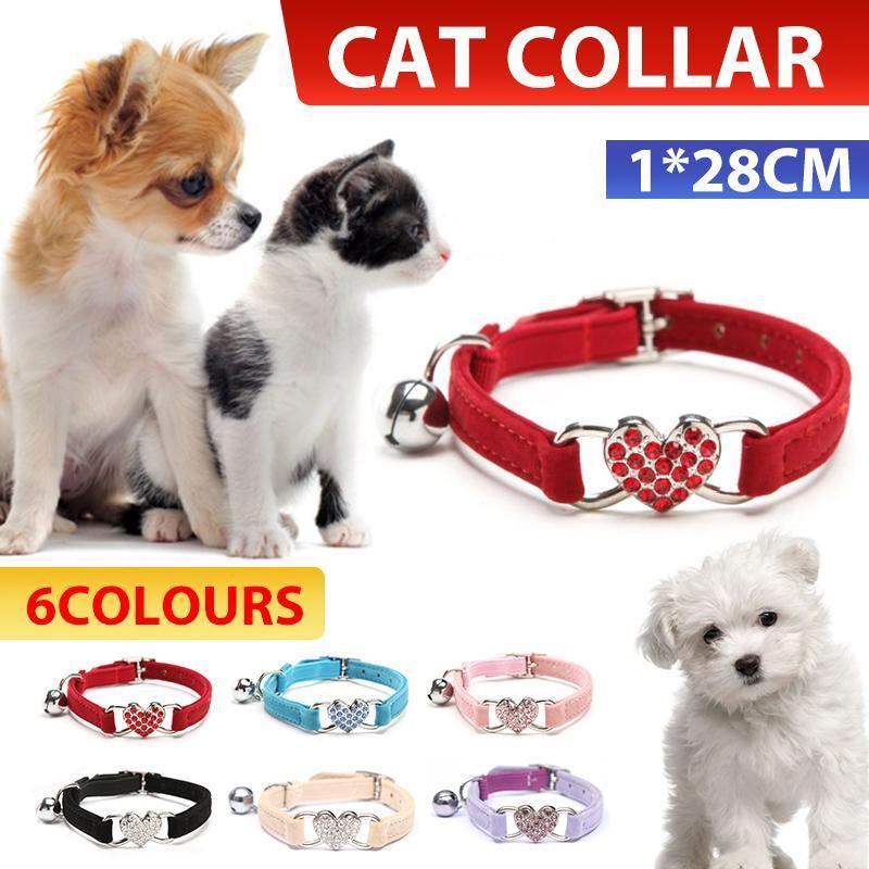 Suede Cat Collar with Adjustable Elastic Bell and Heart Charm for Kittens - Black