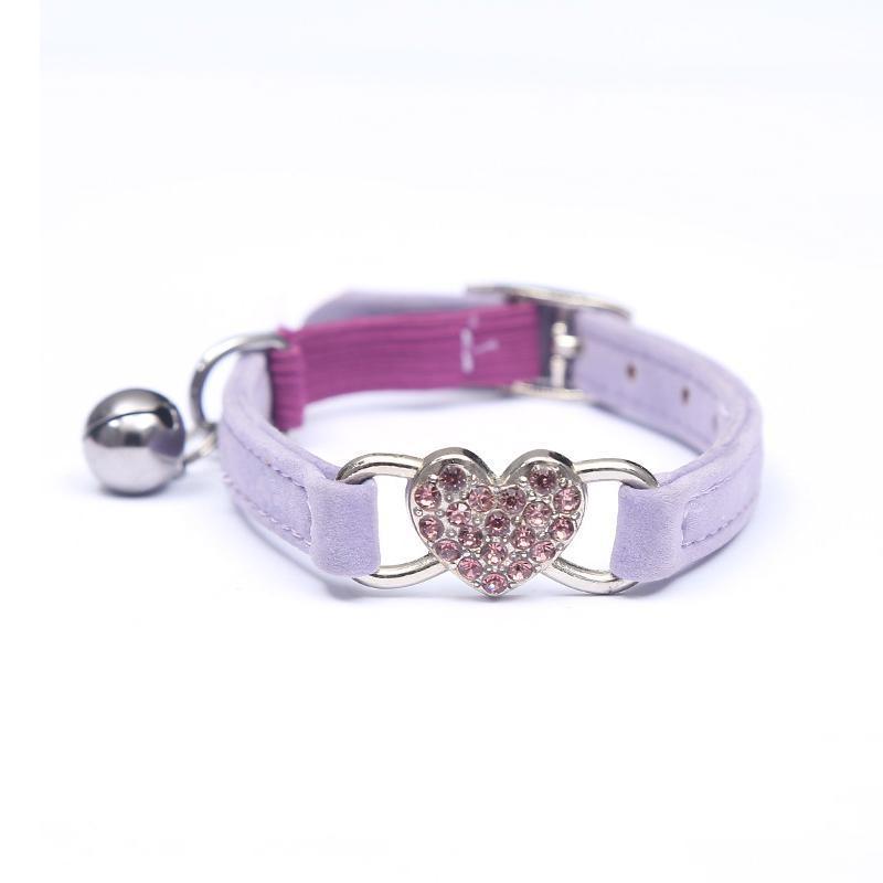Suede Cat Collar with Adjustable Elastic Bell and Heart Charm for Kittens - Blue