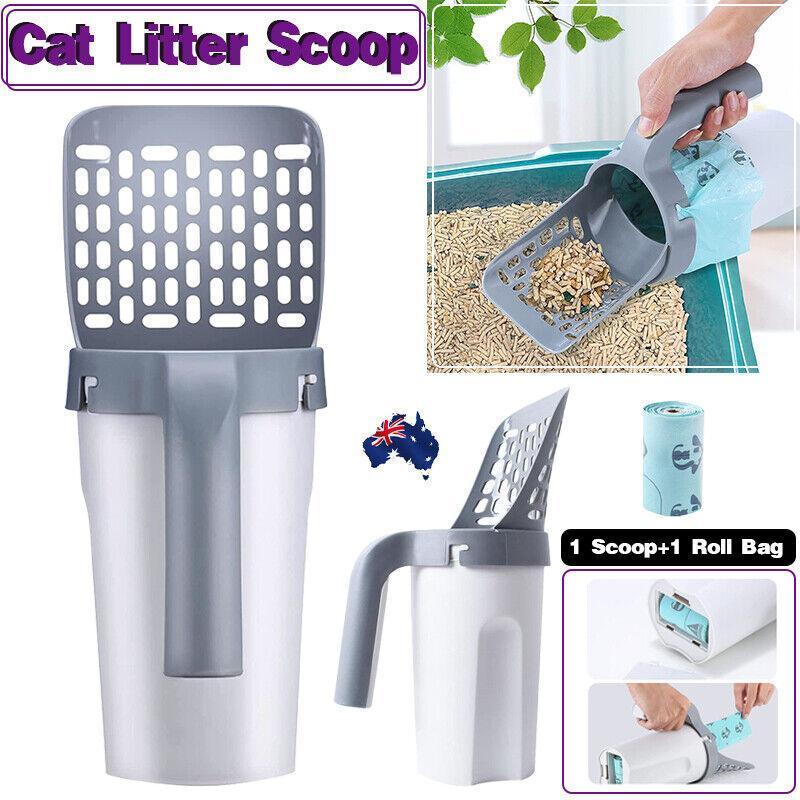 Cat Litter Scoop Integrated Detachable Shovel Holder Poop Pet Sifter Cleaning - 1 Cat Litter Shovel and 1 Roll Bags
