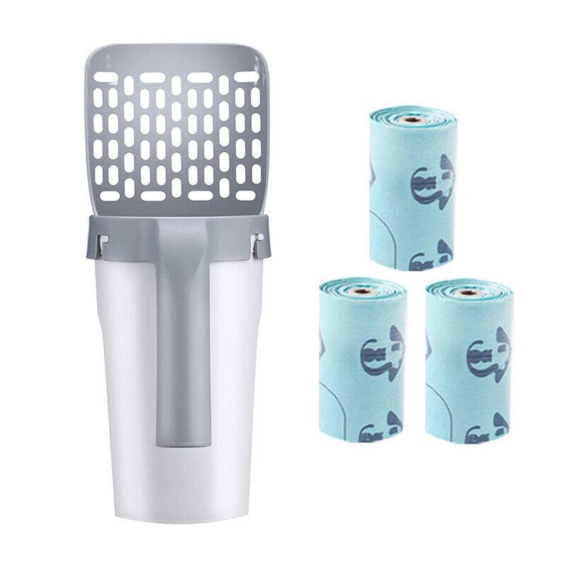 Cat Litter Scoop Integrated Detachable Shovel Holder Poop Pet Sifter Cleaning - 1 Cat Litter Shovel and 1 Roll Bags