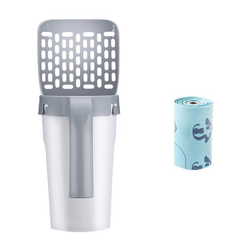 Cat Litter Scoop Integrated Detachable Shovel Holder Poop Pet Sifter Cleaning - 1 Cat Litter Shovel and 1 Roll Bags