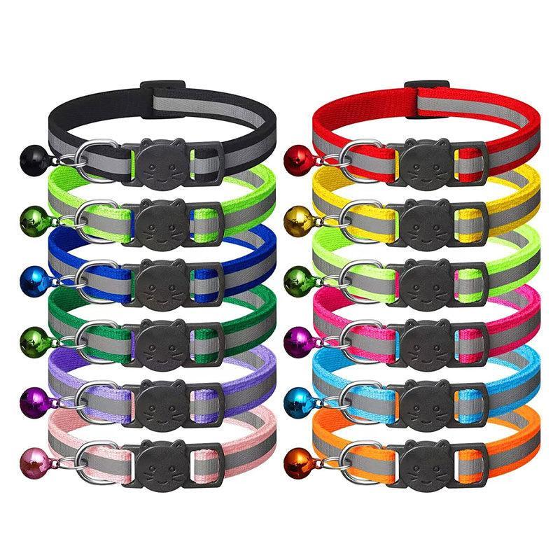 Reflective Cat Collar with Breakaway Buckle and Bell Adjustable for Small Pet Use - Black