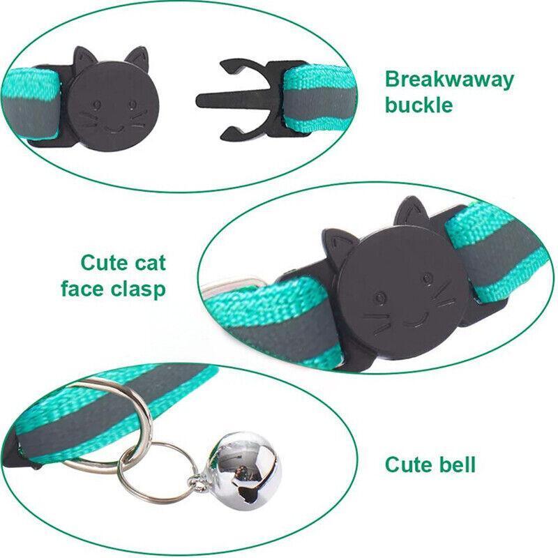 Reflective Cat Collar with Breakaway Buckle and Bell Adjustable for Small Pet Use - Black