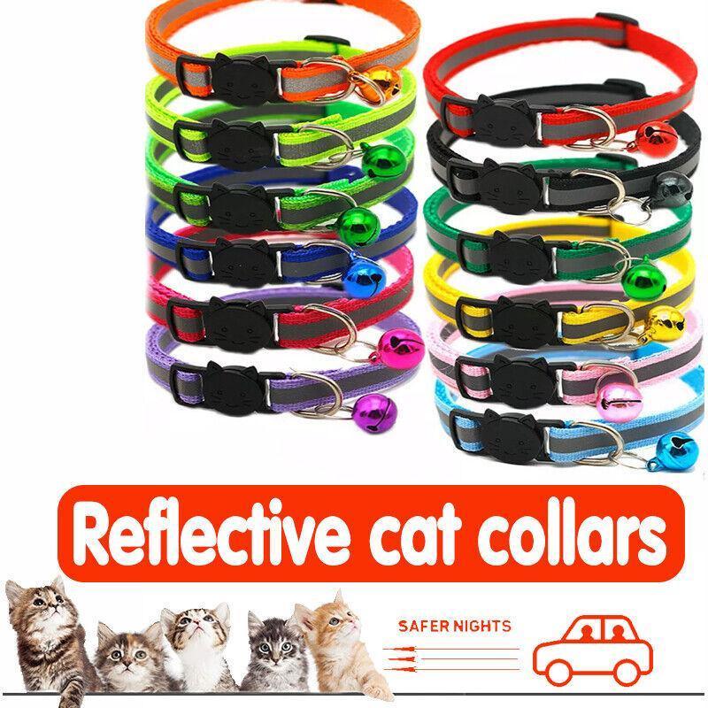 Reflective Cat Collar with Breakaway Buckle and Bell Adjustable for Small Pet Use - Rose Red