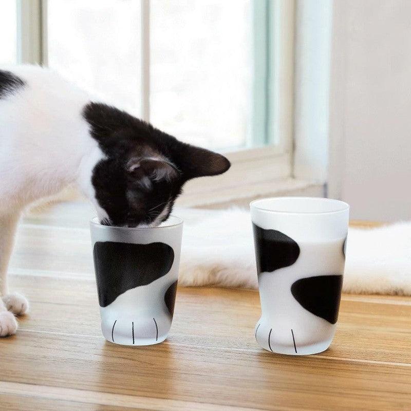 Pair 3 Cat Paw Frosted Calico Cups Glass Milk Cute Gift Tumbler Claw Foot Cute