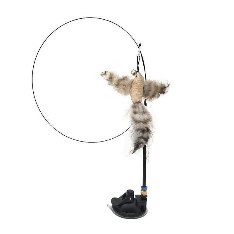 Cat Play Toy Simulation Birds Teaser Wand Interactive Stick with Suction Cup - 1