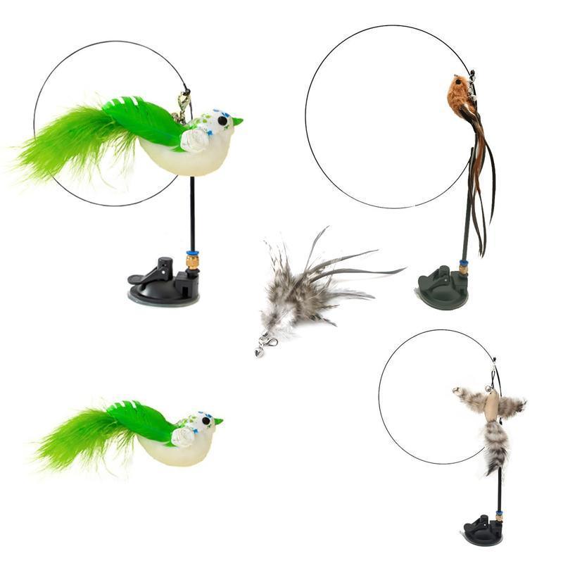 Cat Play Toy Simulation Birds Teaser Wand Interactive Stick with Suction Cup - 2