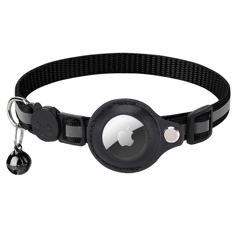 Reflective Pet Collar with Holder for AirTag Tracker – Anti-Lost Cat Dog Tag - Black
