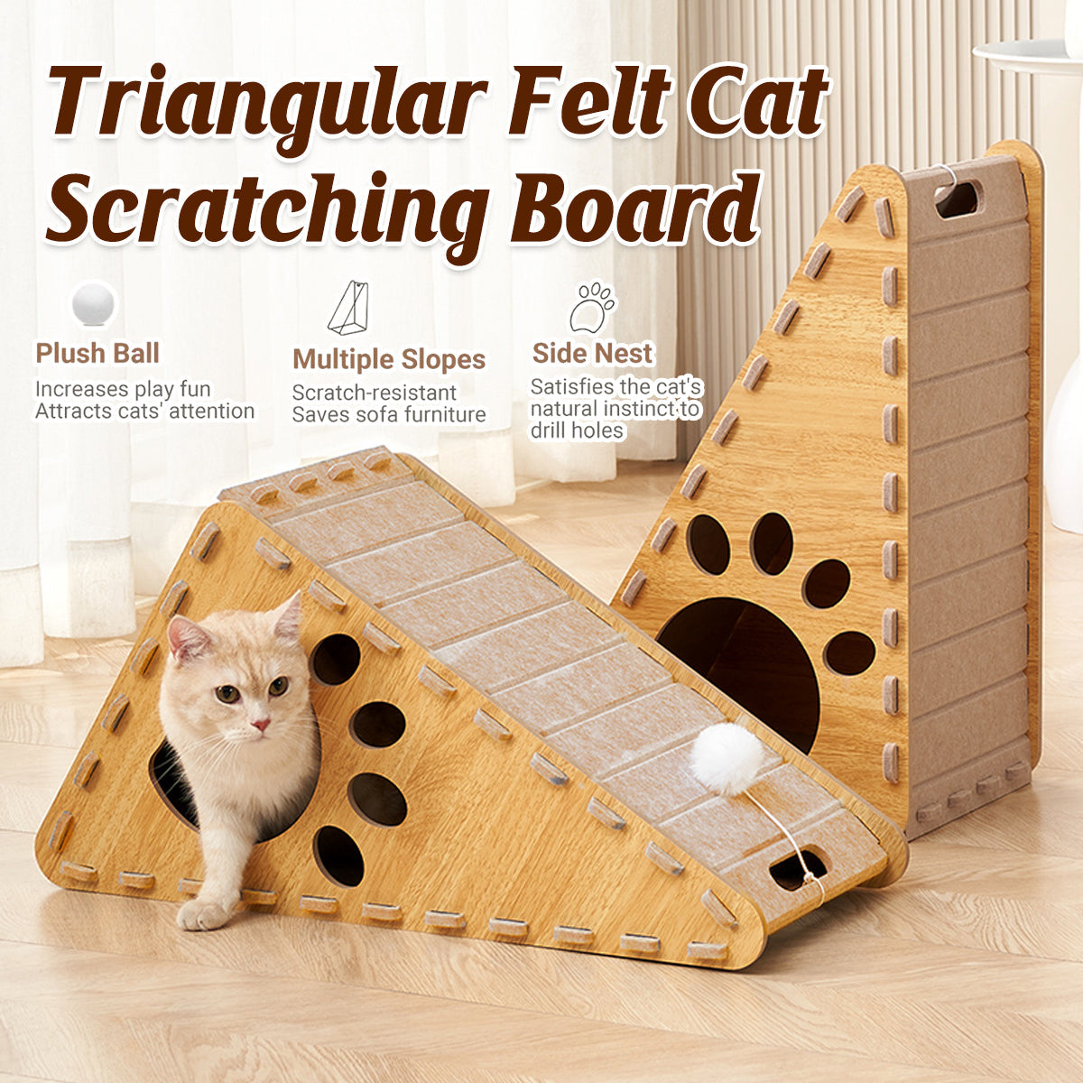 Triangle Cat Scratch Board Felt Claw Pad Vertical Nest Durable All Season Use