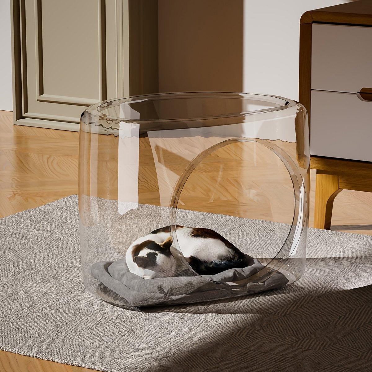 Transparent Capsule Cat Litter Box Semi Enclosed Cat House for Indoor Use