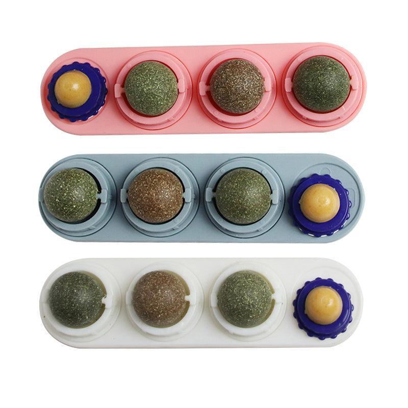 Cat Toy Catnip Ball Lick Solid Nutrition Help Digestion Wall Mount Hair Remover - White