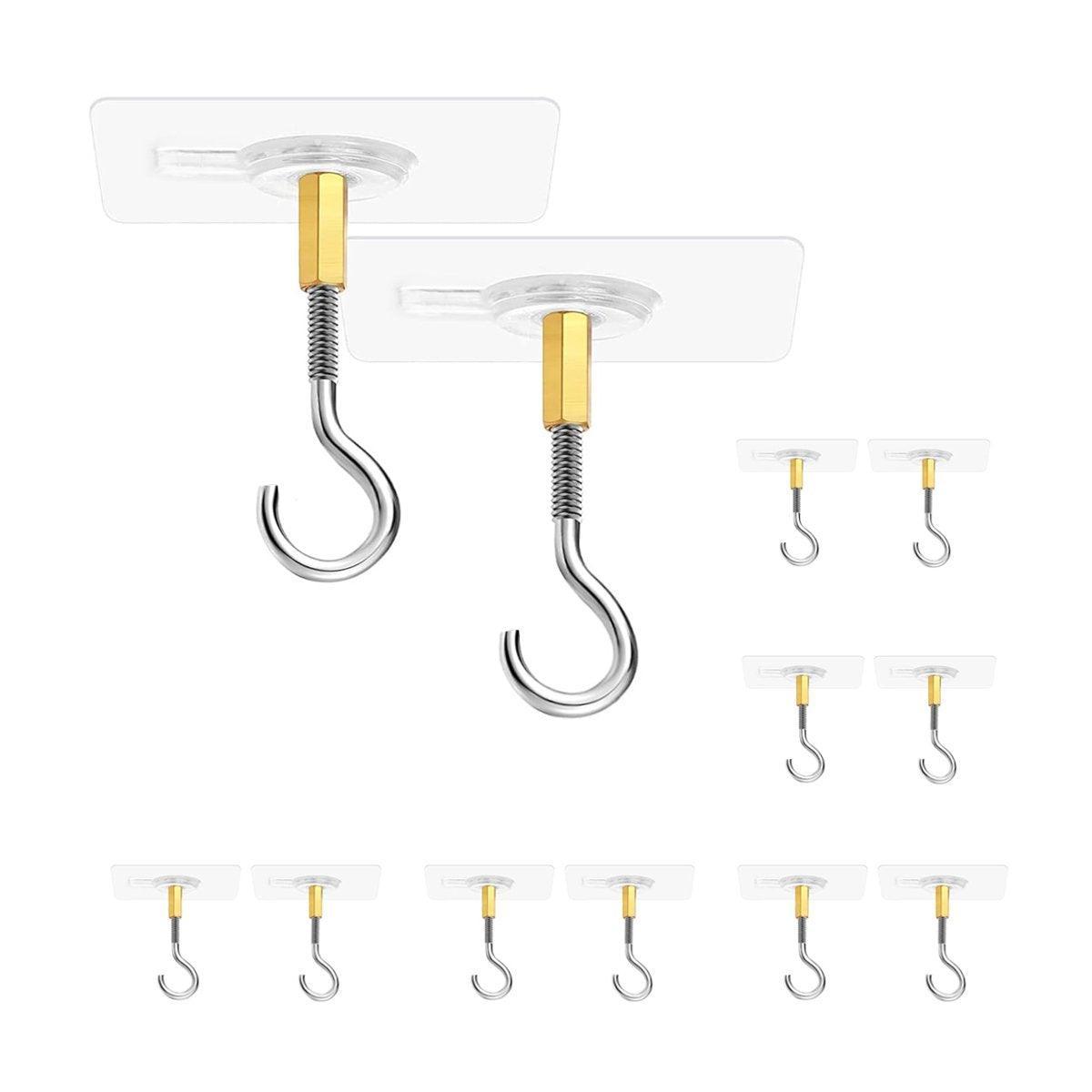 12 PCS Heavy Duty Self Adhesive Hooks Stainless Steel Ceiling Hooks for Home - Closed