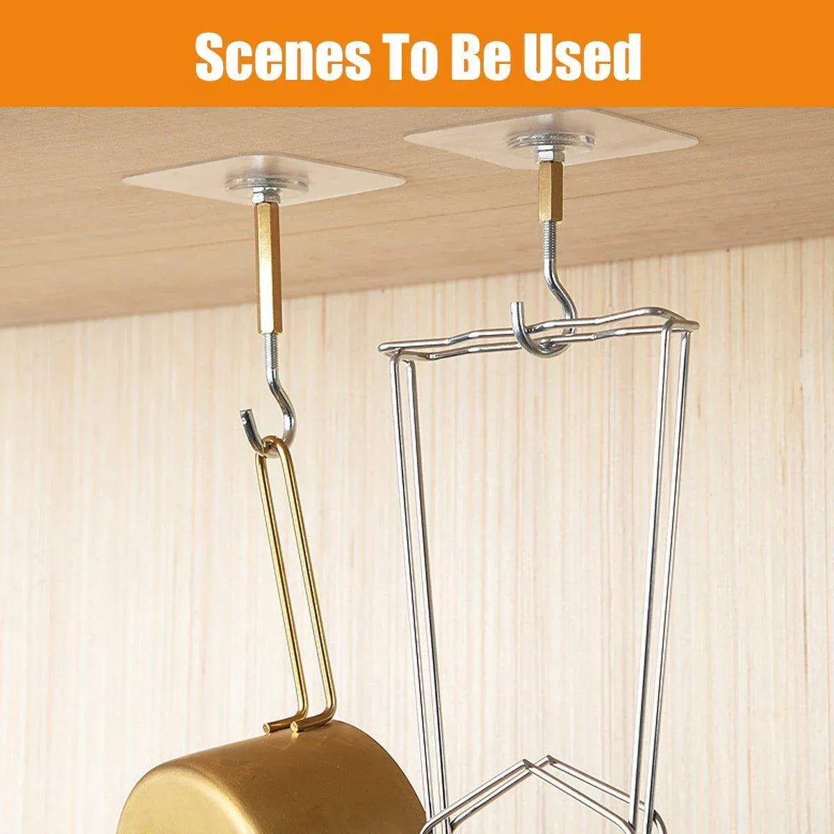 12 PCS Heavy Duty Self Adhesive Hooks Stainless Steel Ceiling Hooks for Home - Open