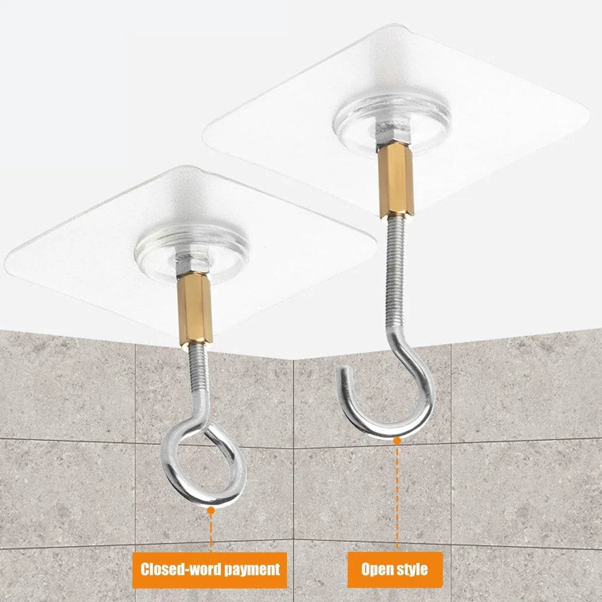 12 PCS Heavy Duty Self Adhesive Hooks Stainless Steel Ceiling Hooks for Home - Open