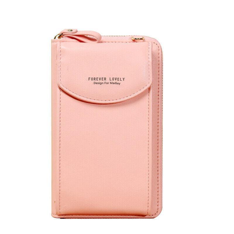 Women Pouch Bag Mobile Phone Bag Pu Leather Crossbody Purse Wallet Shoulder Bag - Navy