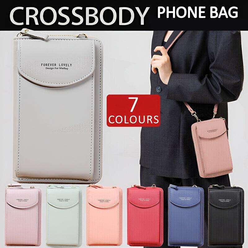 Women Pouch Bag Mobile Phone Bag Pu Leather Crossbody Purse Wallet Shoulder Bag - Light Blue