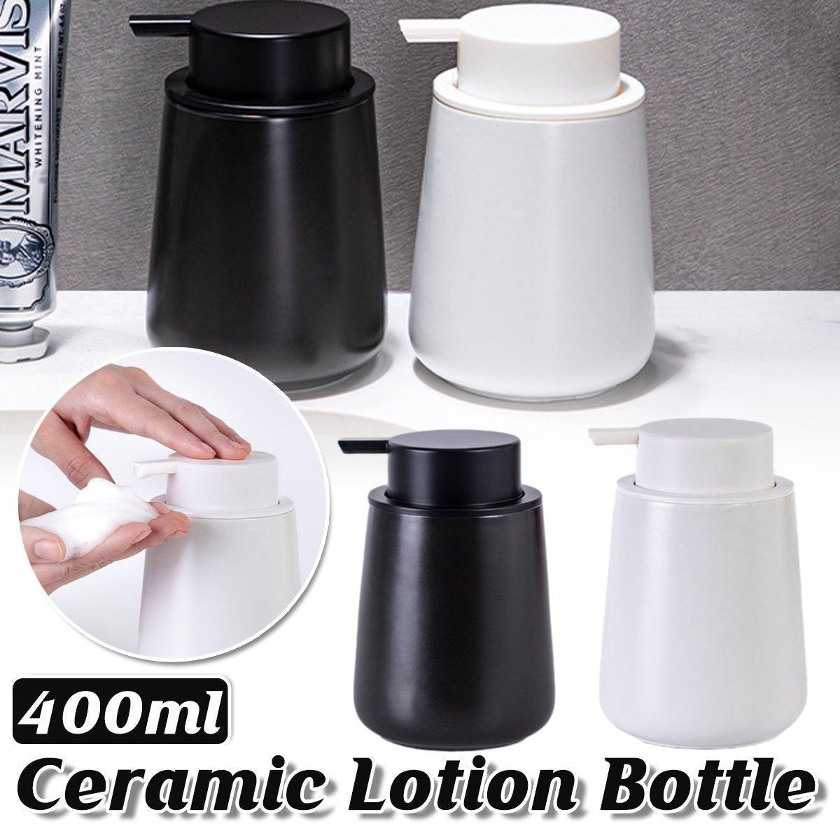 400ML Ceramic Stoneware Soap Dispenser Modern Design Lotion Pump Manual Bathroom - Black