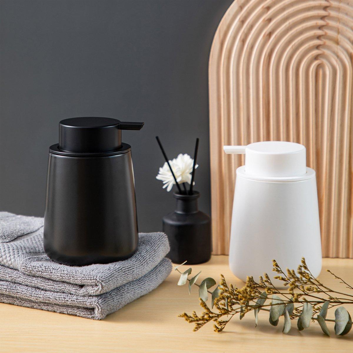 400ML Ceramic Stoneware Soap Dispenser Modern Design Lotion Pump Manual Bathroom - White