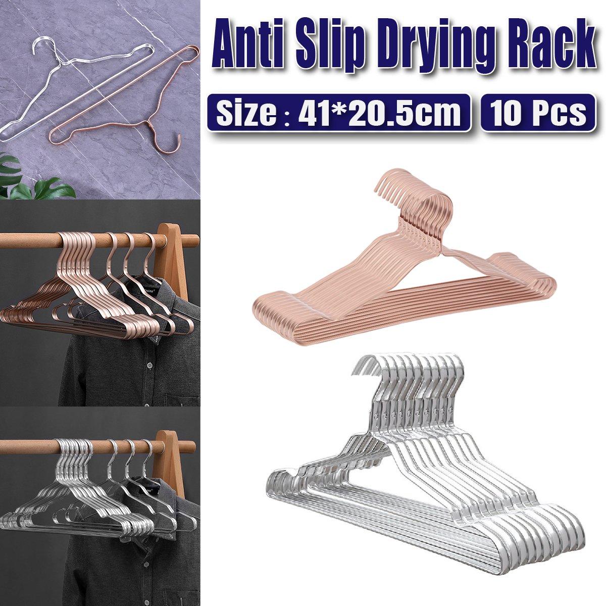 10PCS Metal Clothing Hangers Anti-slip Aluminium Alloy Drying Rack Coat Hanger - Champagne Gold