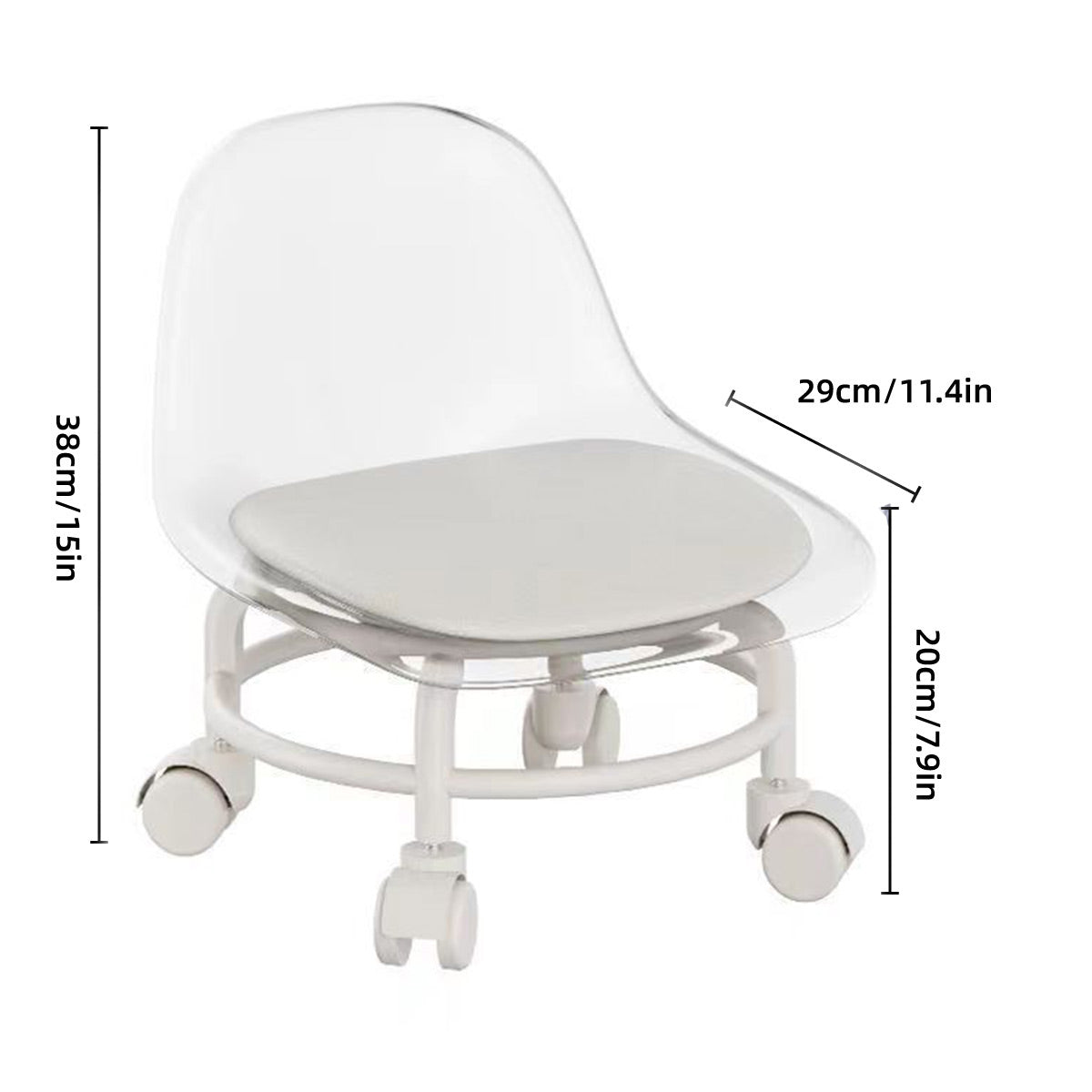 Stool with Universal Wheels Pulley Short Stool with Backrest Comfortable Seat - Pink