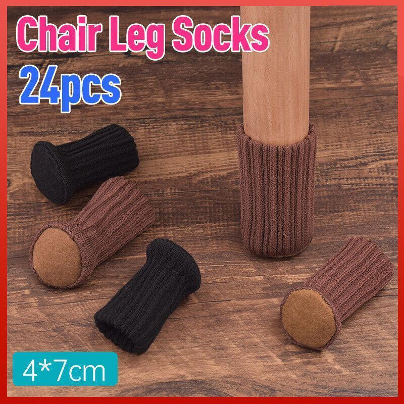 24Pcs Knitted Table Chair Leg Socks Sleeve Floor Protector Furniture Feet Covers - Brown