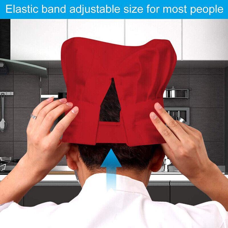 Adjustable Chef Cap with Elastic Band for Kitchen Cooking Baking Catering Use - Red