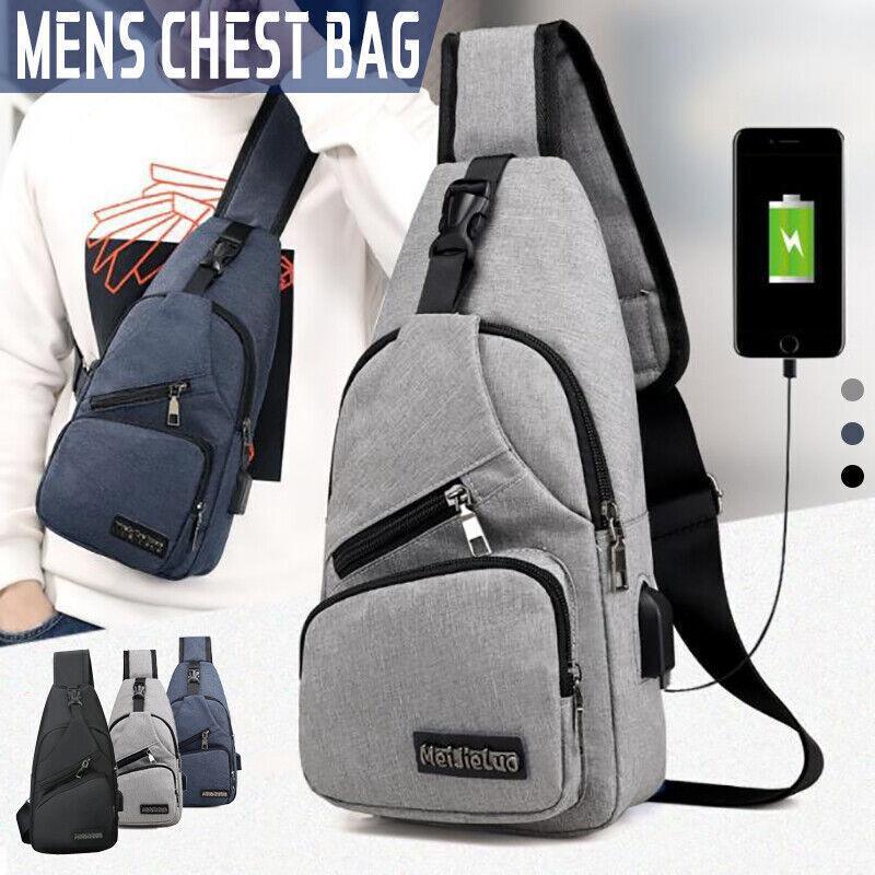 Durable Mens Chest Bag Shoulder Backpack Man Sling Cross Body Satchel Travel Bag - Grey