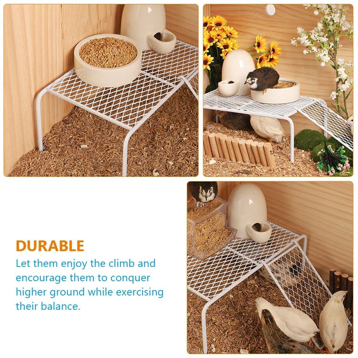 Metal Iron Chicken Feeding Ladder Grid Shelving Landscaping Platform Supplies - White-L