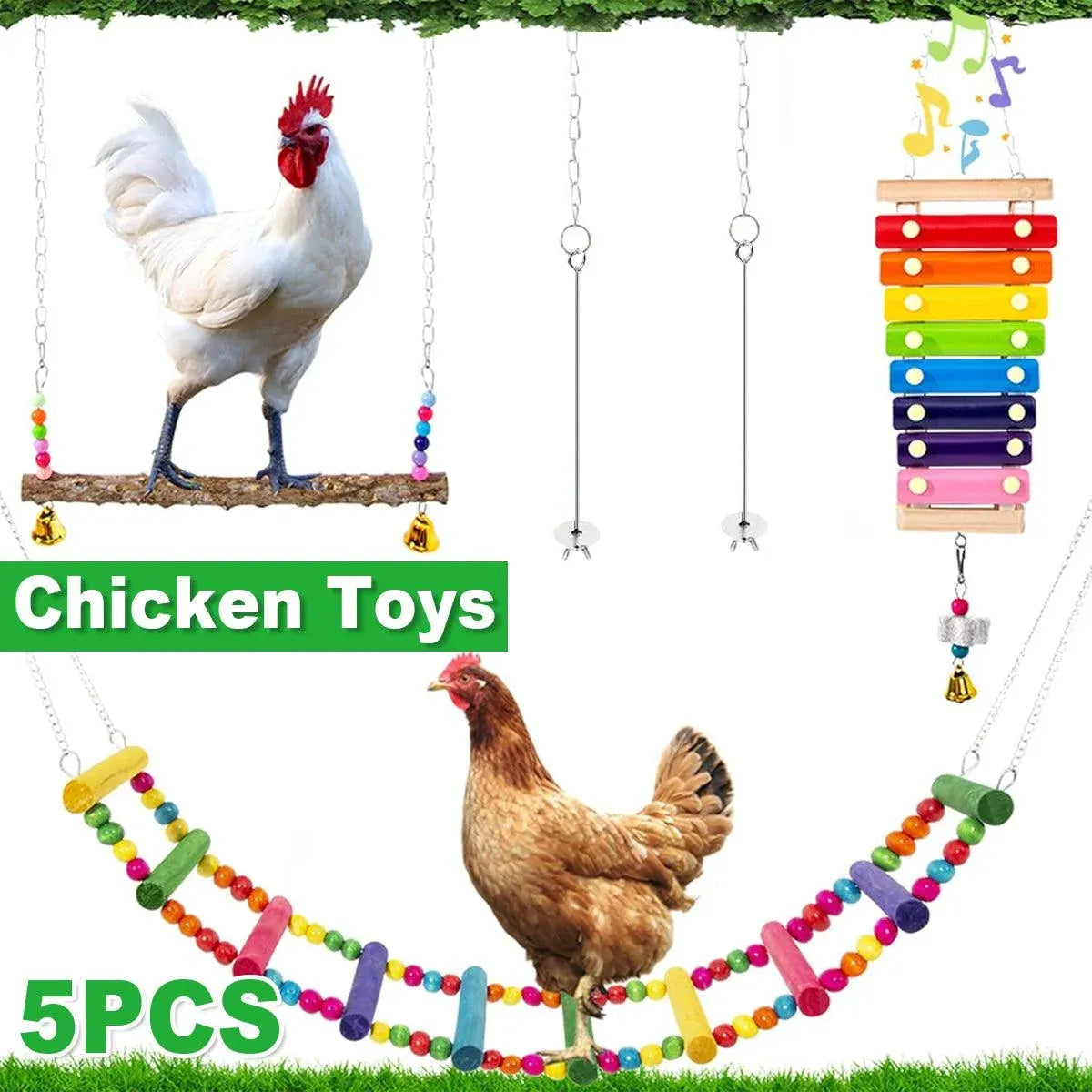 Chicken Activity Toy Set with Swing, Ladder and Xylophone - 5 Pieces