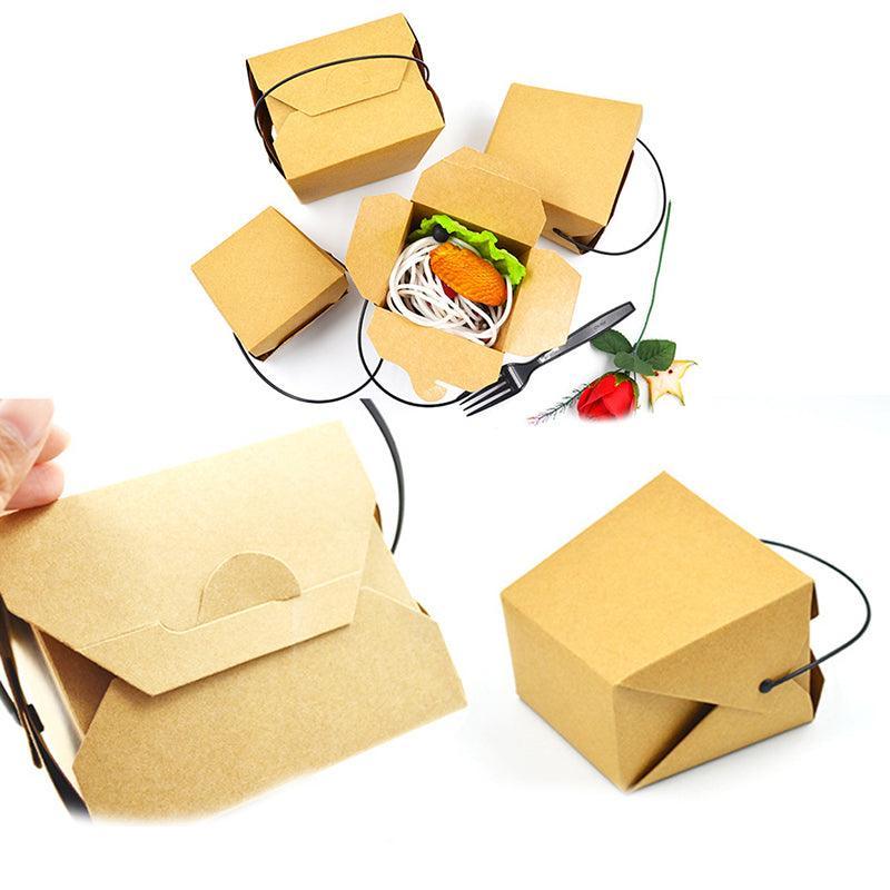 30PCS Kraft Paper Noodle Boxes with Handle Disposable Takeaway Food Containers - 450ml