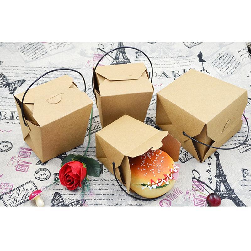 30PCS Kraft Paper Noodle Boxes with Handle Disposable Takeaway Food Containers - 450ml