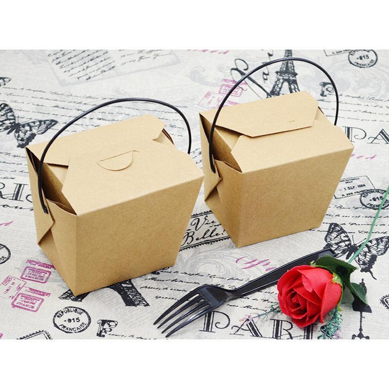 30PCS Kraft Paper Noodle Boxes with Handle Disposable Takeaway Food Containers - 450ml
