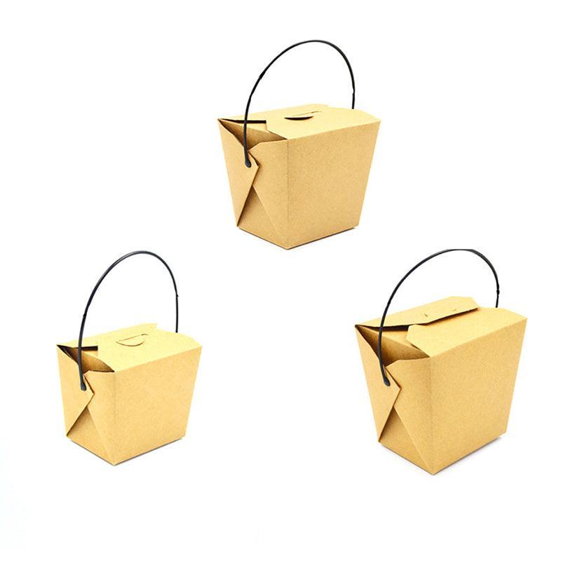 30PCS Kraft Paper Noodle Boxes with Handle Disposable Takeaway Food Containers - 728ml