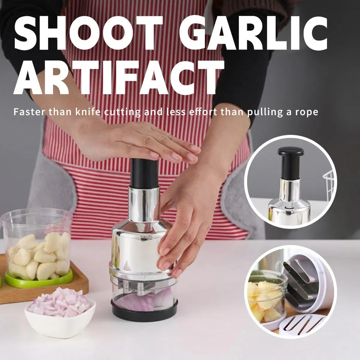 Stainless Steel Garlic Press Manual Crusher Pat Knife Kitchen Tool Garlic Use - White