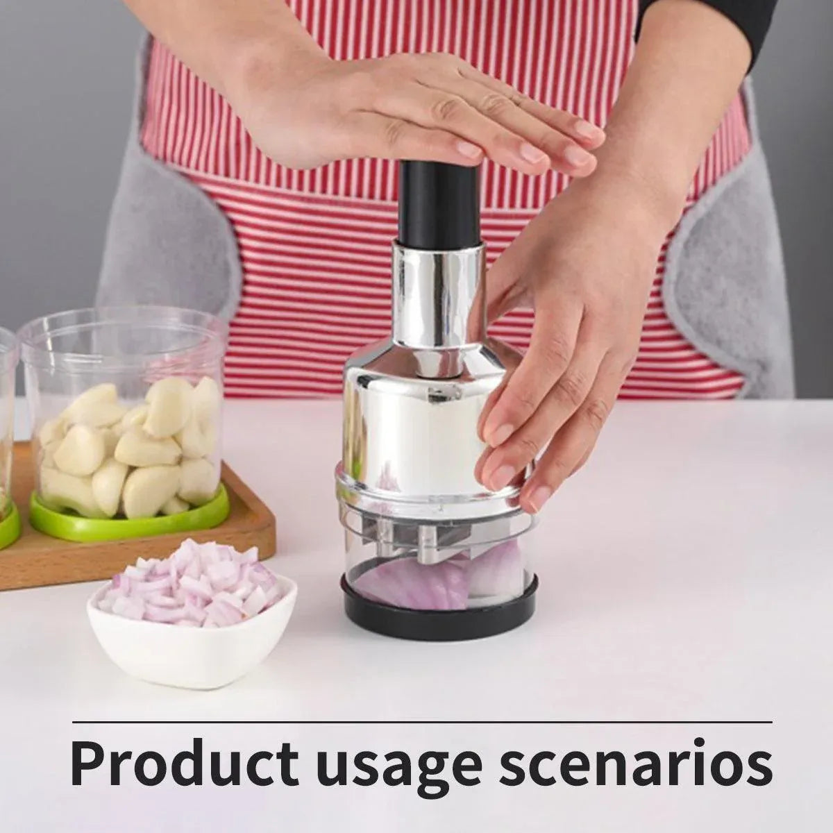 Stainless Steel Garlic Press Manual Crusher Pat Knife Kitchen Tool Garlic Use - White