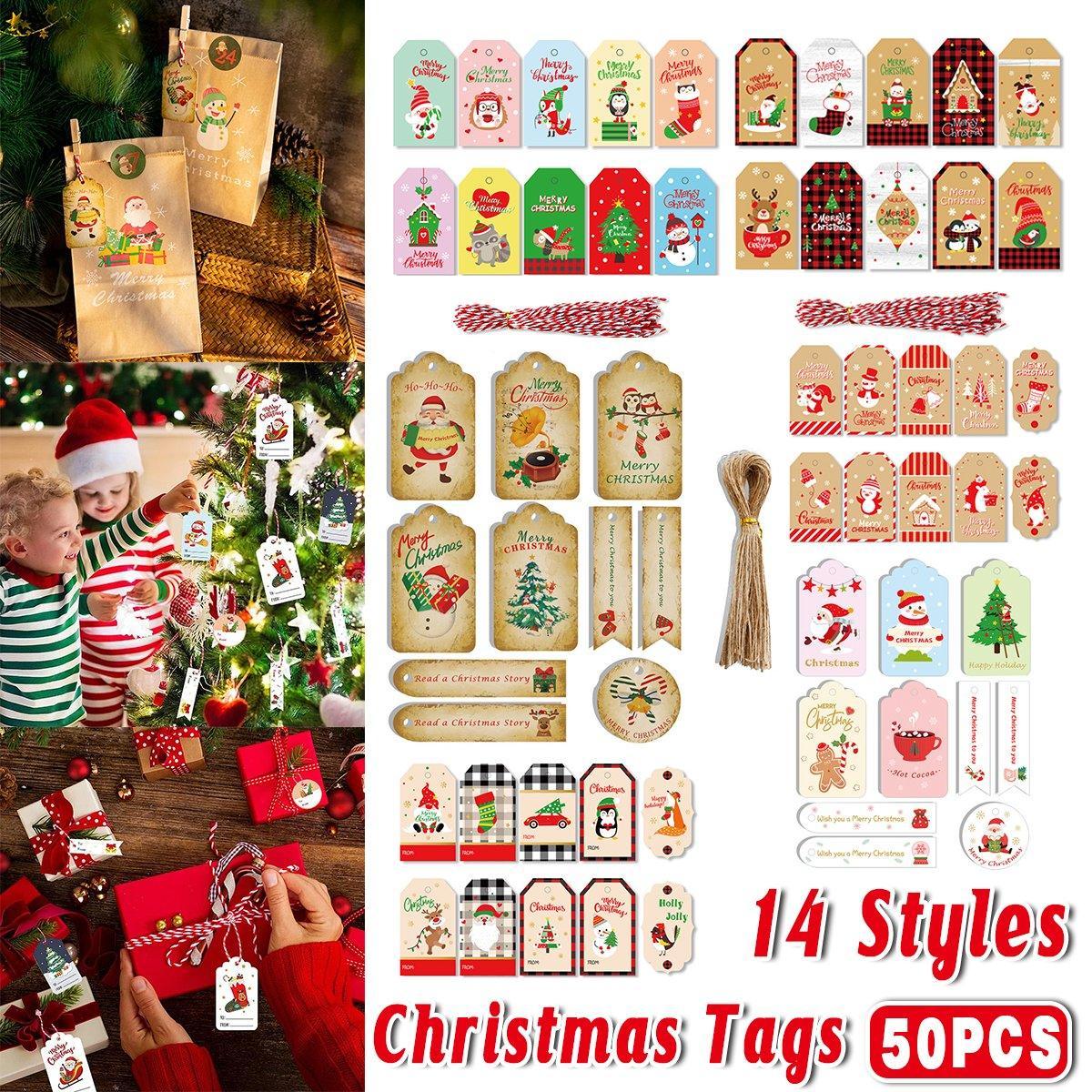 50PCS Christmas Kraft Paper Gift Tags Vintage Holiday Party Card Packaging Decor - 6