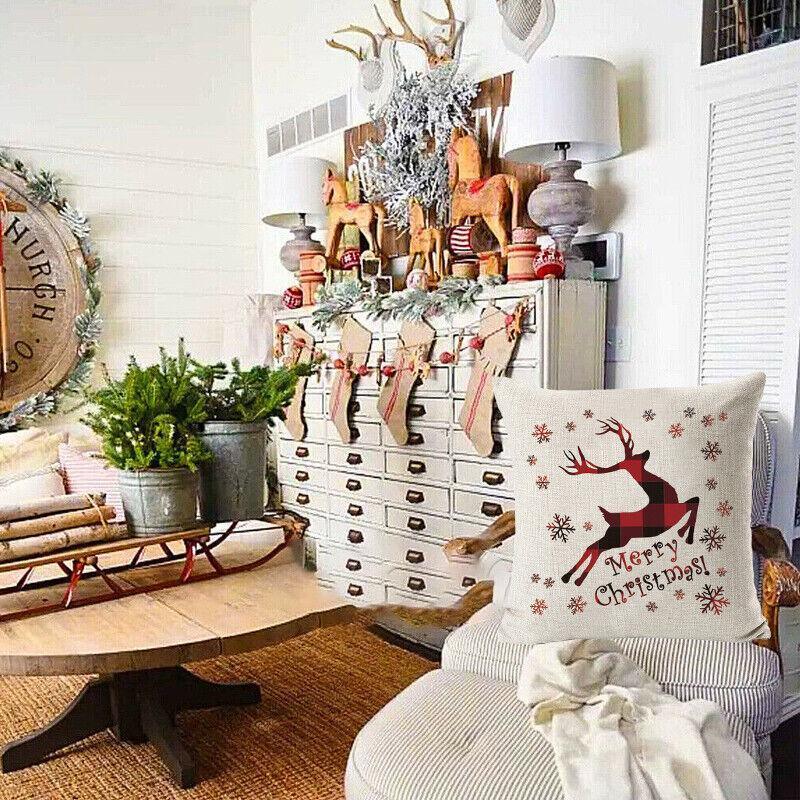 1Pc Christmas Square Cushion Cover Throw Waist Pillow Case Sofa Home Decor - Deer