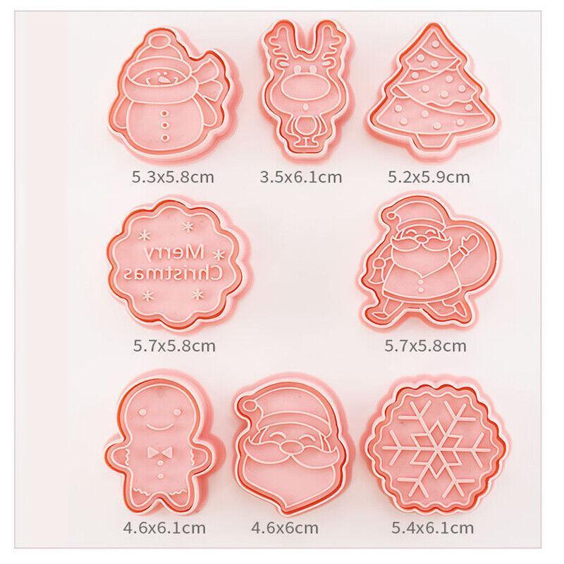 8PCS Christmas Cookie Cutter Set 3D Biscuit Moulds for Baking Fondant Pastry