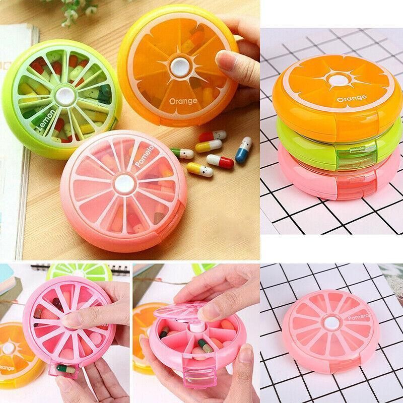 Weekly 7 Day Pill Organiser Case Box Tablet Medicine Dispenser Holder Case Round - Green