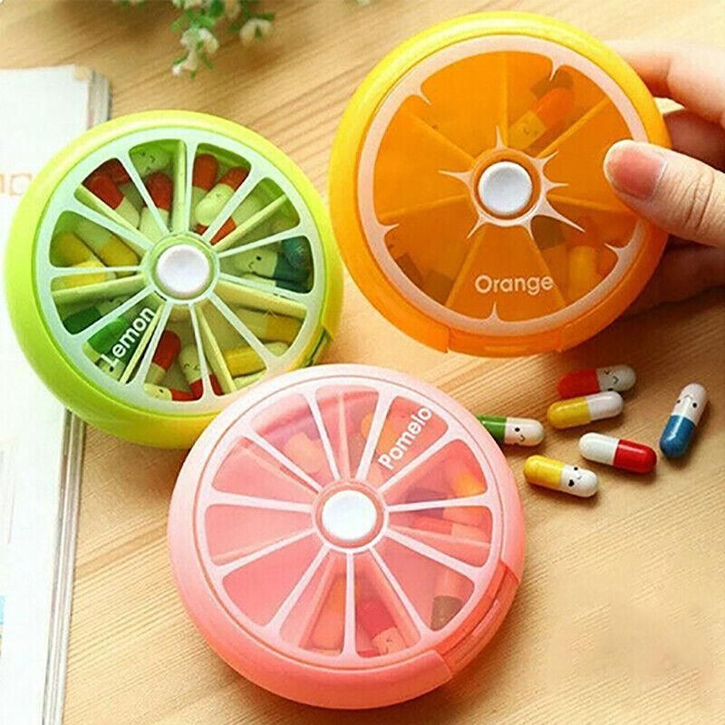 Weekly 7 Day Pill Organiser Case Box Tablet Medicine Dispenser Holder Case Round - Green