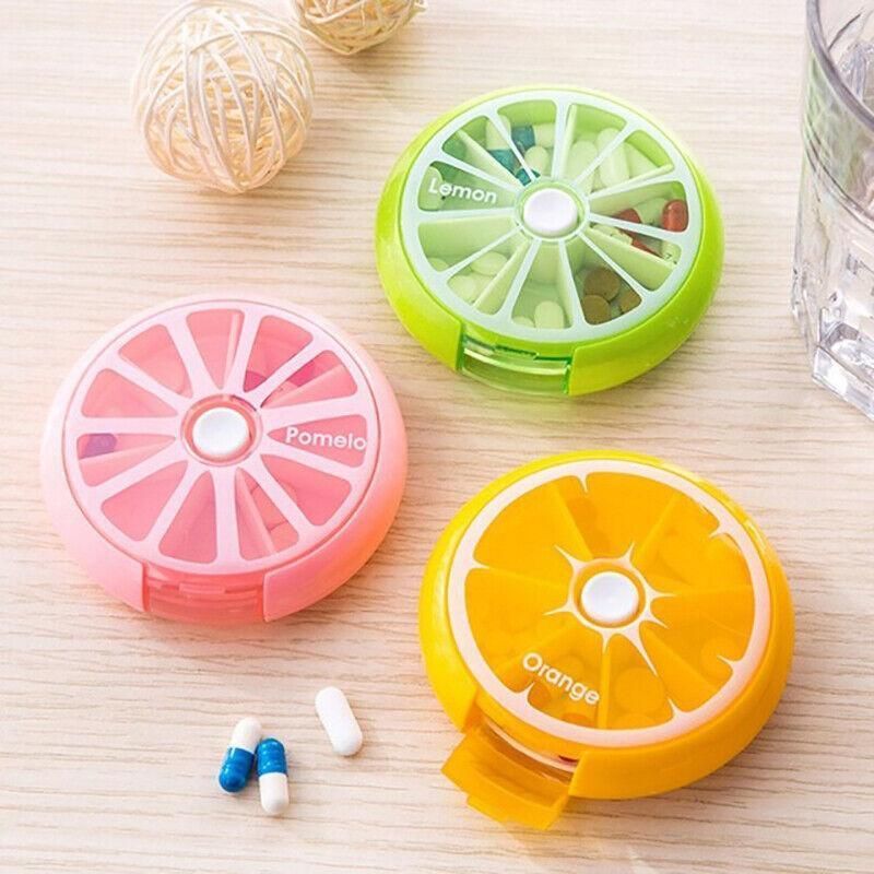 Weekly 7 Day Pill Organiser Case Box Tablet Medicine Dispenser Holder Case Round - Green