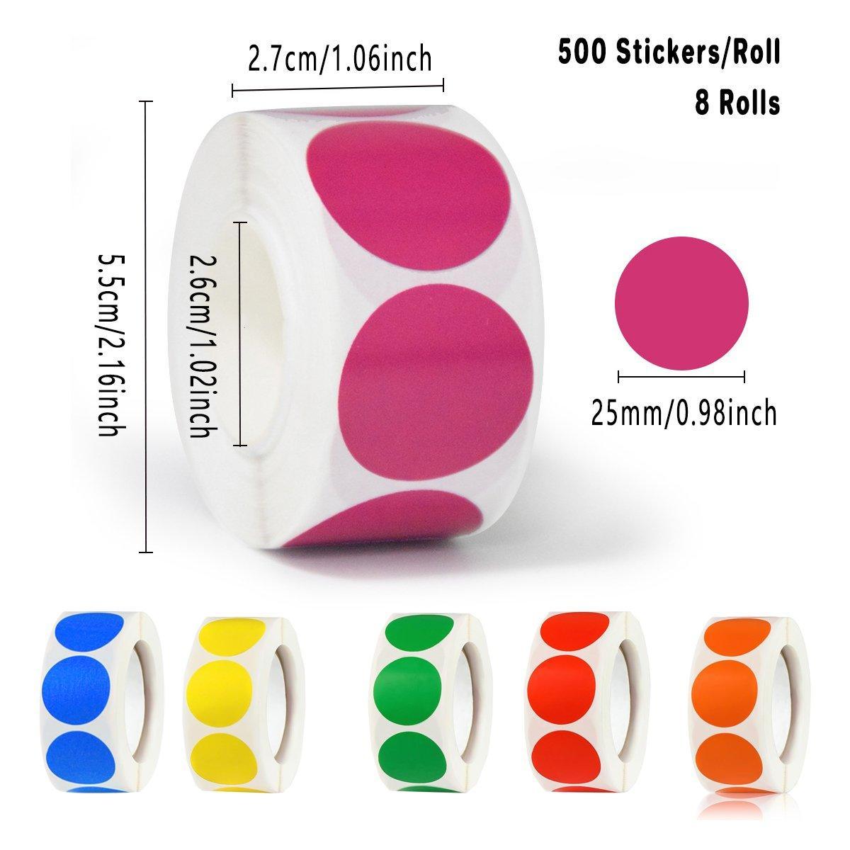 8 Rolls Colored Polka Dot Labels Round Seal Stickers Marking Round Sticker Set - White