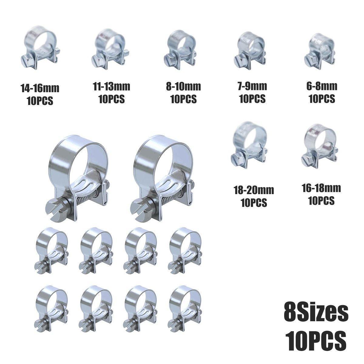 10pcs Galvanized Iron Fuel Hose Clamps For Automobile Air Pipe Secure Grip - 14-16mm