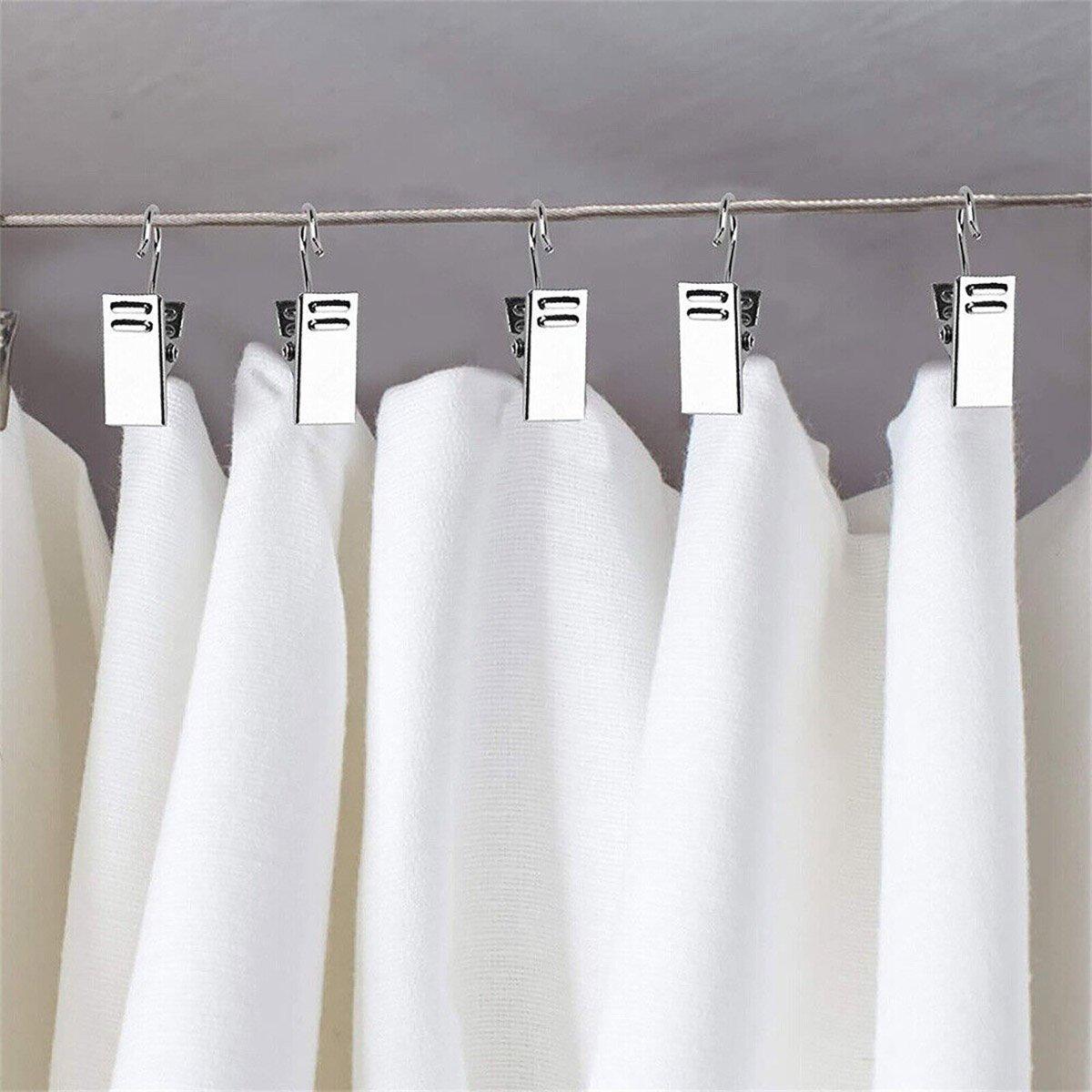 50PCS Stainless Steel Curtain Clip Hooks Strong Load-bearing Shower Accessories - Black