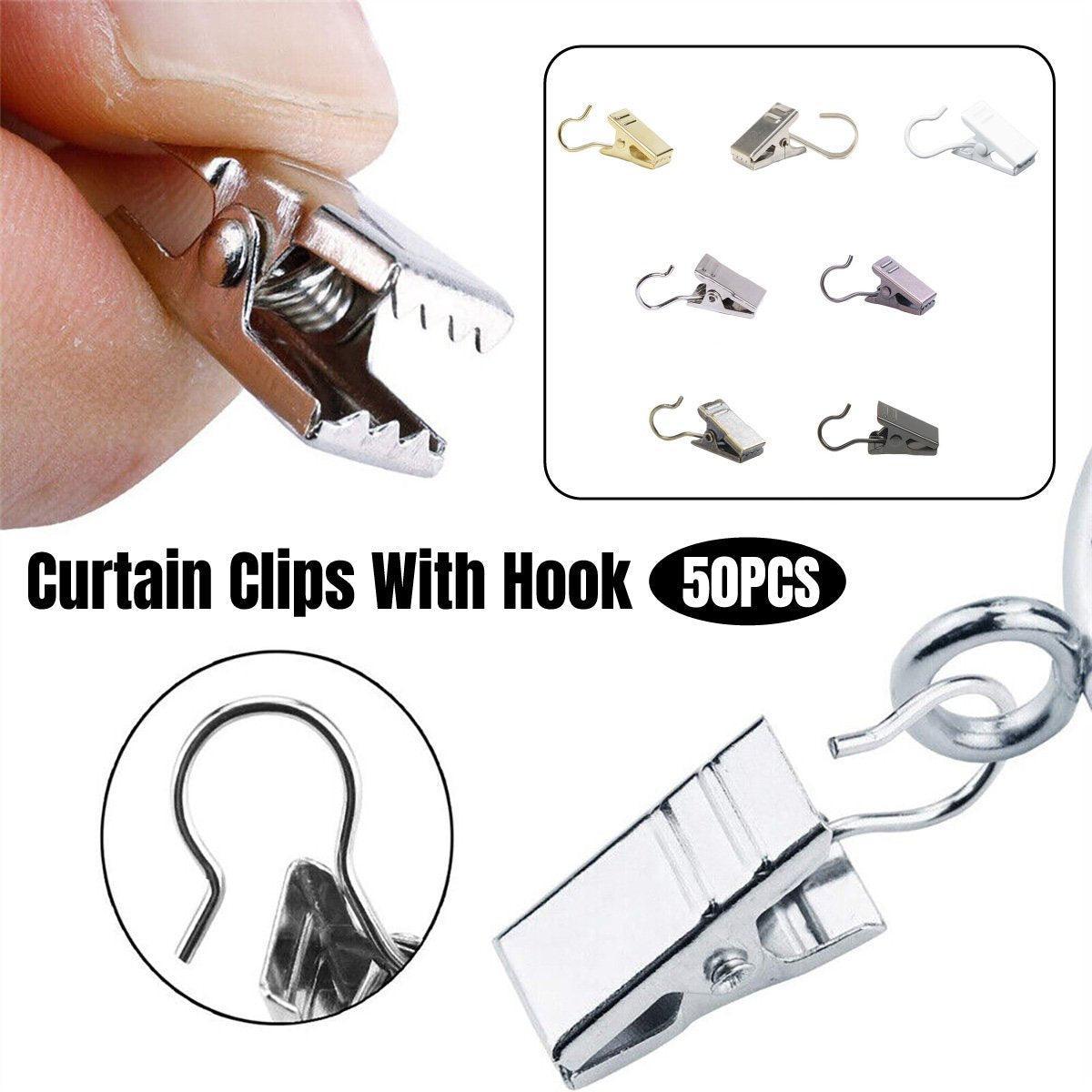 50PCS Stainless Steel Curtain Clip Hooks Strong Load-bearing Shower Accessories - White