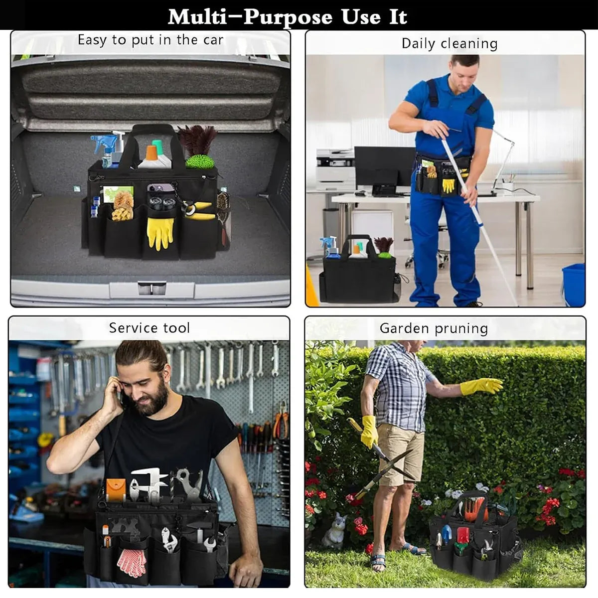 Multi Function Large Capacity Cleaning Tool Storage Bag with Adjustable Strap