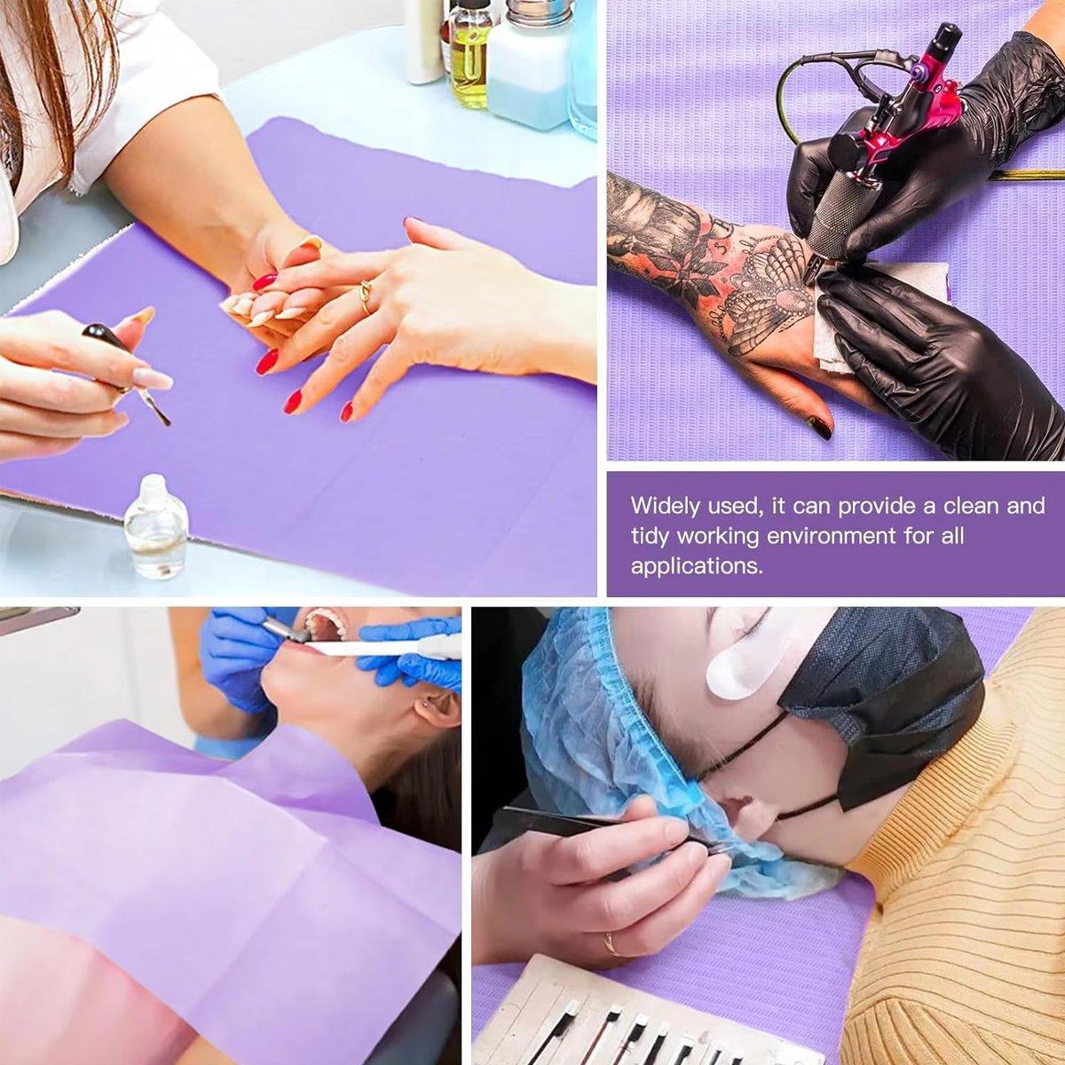 125PCS Disposable Waterproof Tattoo Cleaning Pad Dental Table Cover Film Mat - Purple