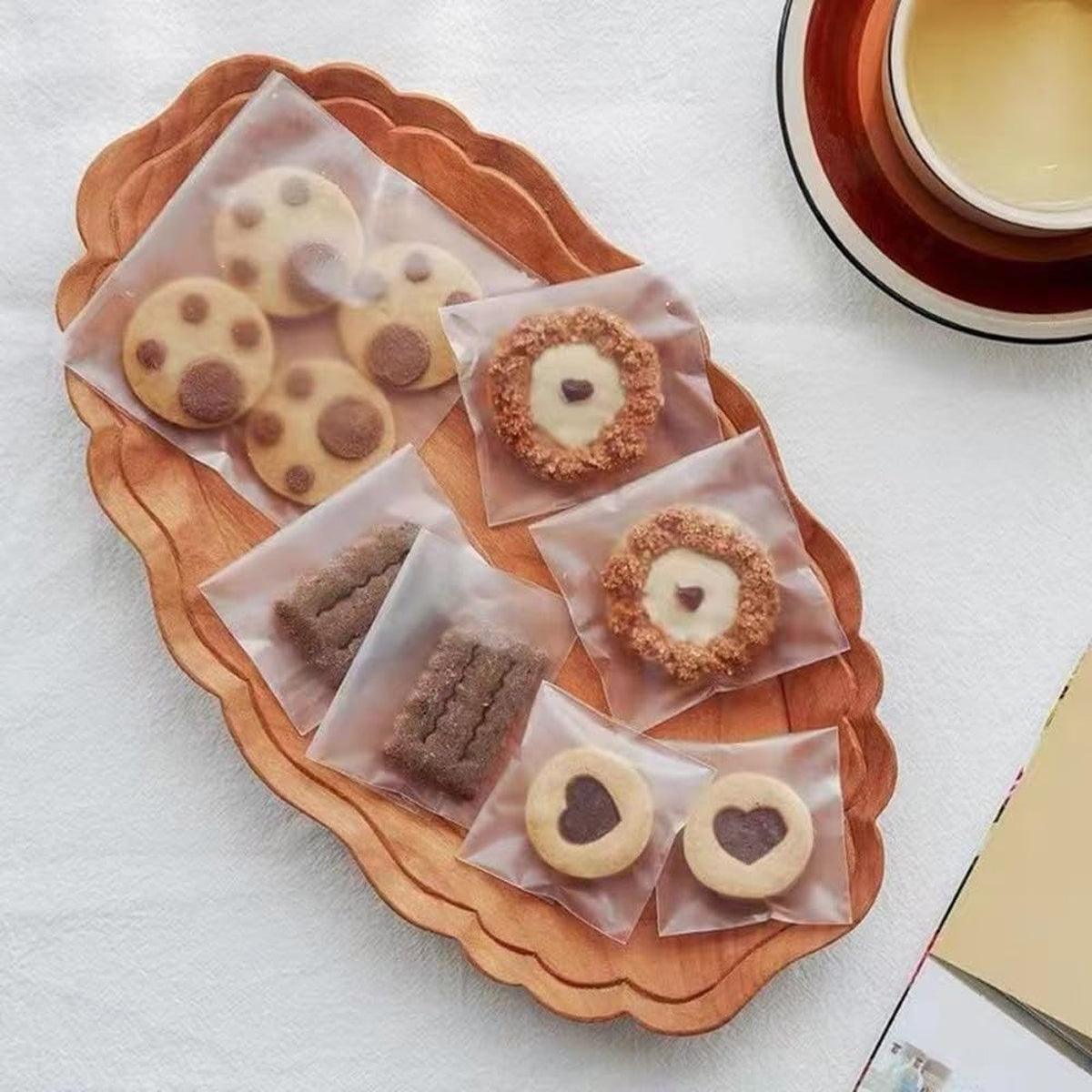100X Translucent Plastic Candy Packaging Bags Self Adhesive Cookie Biscuit Bags - 14*14