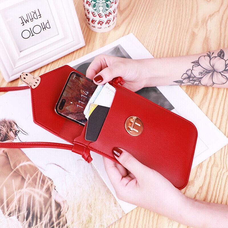 Touch Screen Crossbody Phone Bag with Clear Window PU Leather Wallet Purse - Black